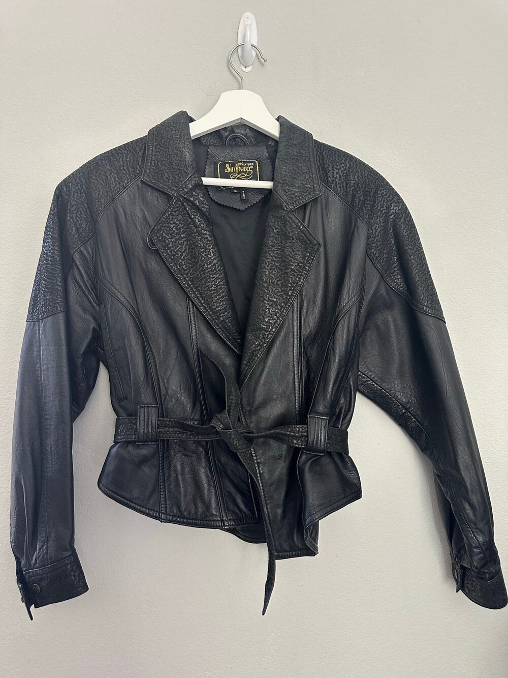 Vintage Black Leather Moto Crop Jacket by Sin Thung